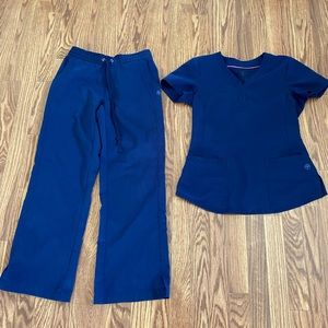 Healing Hands Purple Label Navy Scrub Set Top XS Pants XS Petite